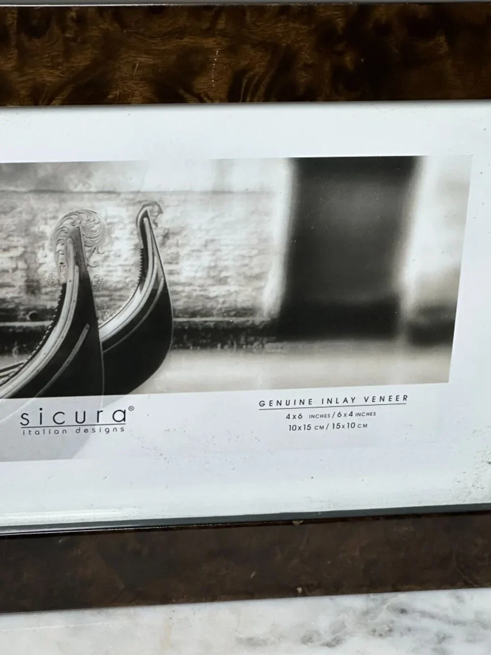 Sicura Italian Designs 4x6 Genuine Inlay Veneer Wood Picture Frame Burl Wood